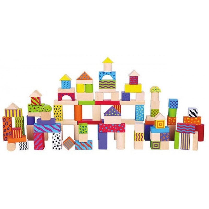 Set de 100 de cuburi din lemn New Classic Toys