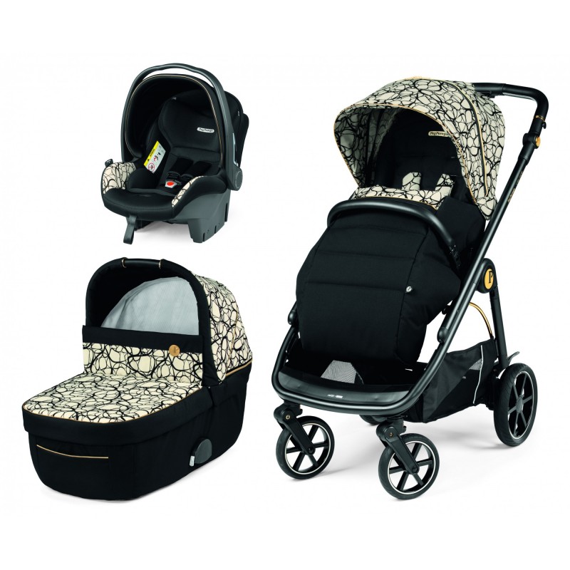 Carucior 3 in 1 Peg Perego Veloce Primoviaggio SL 0 22 kg Graphic Gold Negru Bej