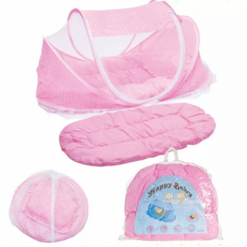 Patut voiaj pliabil bebe cu protectie impotriva tantarilor Happy Baby Pink